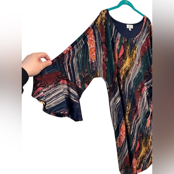 Signature by Robbie Bee Multicolor w Gold Tie Knot Dress Bell Sleeves Si… - Picture 6 of 17